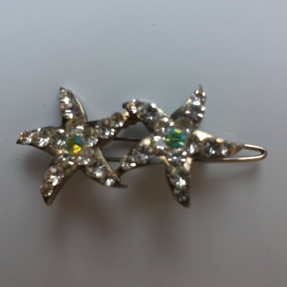 Stars Hair Clip, silver color, white rhinestone, shiny crystals - Picture 9 of 14